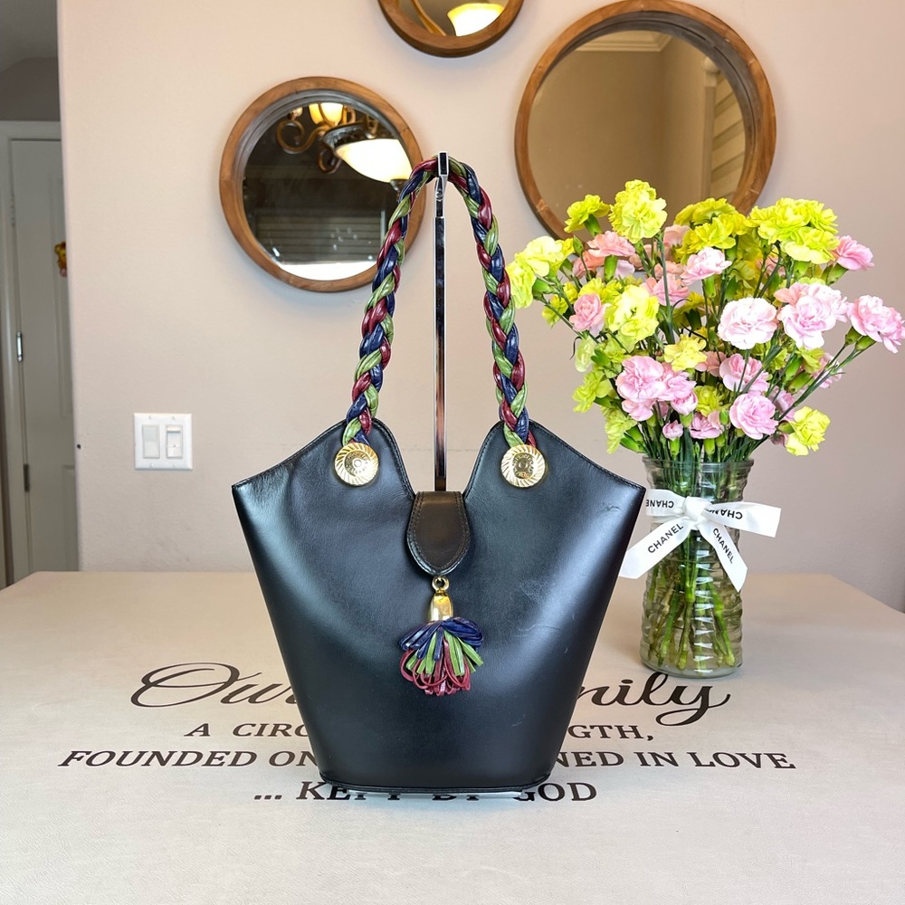 Valentino Black Leather Vintage Handbag Totes Satchel